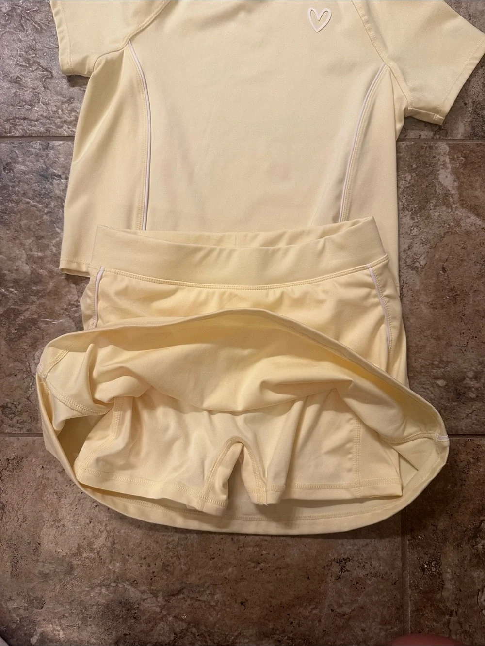 Pale Yellow Athletic Tee with Heart Accent